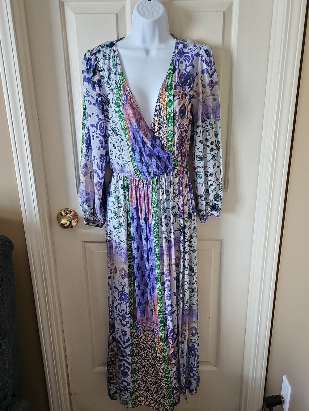 Zara Purple, Green and Cream Floral Patchwork Maxi Dress